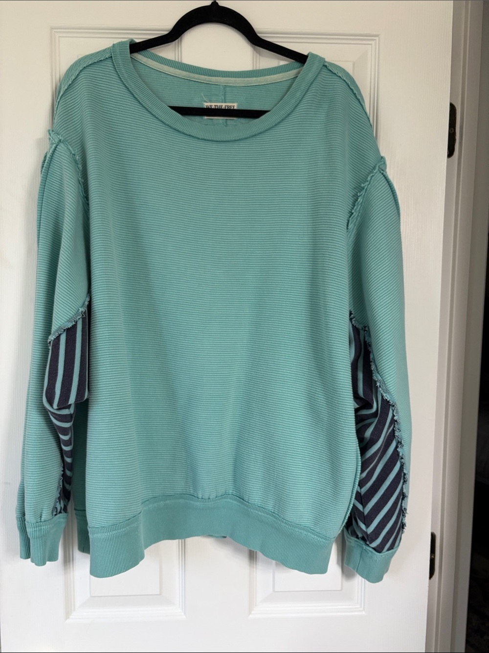 We The Free Sweatshirt with Navy Stripe Sleeve Panels